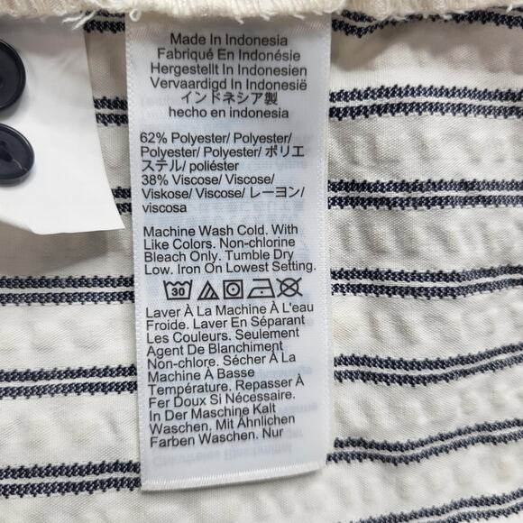 Madewell Tucked Mini Shirtdress White Gray Blue Stripe Roll Sleeve Dress Small 4 - Picture 10 of 10